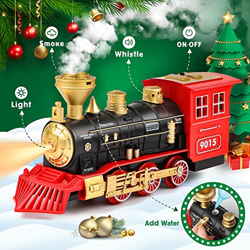 Cheap 🤩 Train Set – Train Toy For Boys 👧 Girls W/ Smokes Lights &amp; Sound Railway Kits W/ Steam Locomotive Engine Cargo Cars &amp; Tracks 🎁 Christmas Gifts For 3 4 5 6 7 8+ Year Old Kids Red 😍
