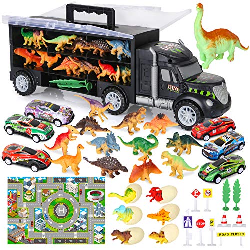 Coupon ⌛ Dinosaur Toys For Kids 3-5 Dinosaur Truck Carrier Transport Truck Dinosaurs Toys For Boys And 👧 Girls 3 4 5 6 Years Old With Dino Eggs 23 Pcs Kids Toys Dinosaur 🌟