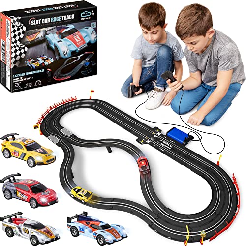 Coupon 👍 Slot Car Race Track Sets – Battery Or Electric Race Car Track With 4 Cars Dual Electric Race Track W/ 2 Remotes Lap Counter &amp; Lights For 👧 Girls &amp; Boys Age 8-12 ❤️
