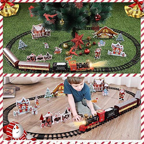 Cheap 😀 Train Sets With Steam Locomotive Engine Cargo Car And Tracks Battery Powered Play Set Toy W/ Smoke Light &amp; Sounds For Kids Boys &amp; 👧 Girls 3 4 5 6 7 Years Old 😍