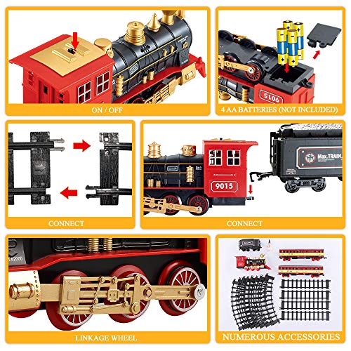 Cheap 😀 Train Sets With Steam Locomotive Engine Cargo Car And Tracks Battery Powered Play Set Toy W/ Smoke Light &amp; Sounds For Kids Boys &amp; 👧 Girls 3 4 5 6 7 Years Old 😍