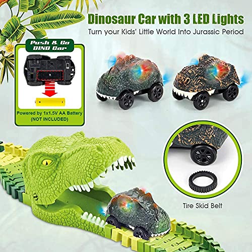 Best deal ⌛ 174 PCS Dinosaur Toys Race Track Flexible Train Tracks With 8 Dinosaurs Figures 2 Electric Race Cars Vehicle Playset With Lights To Create A Dinosaur World Road Race For Toddlers Kids Boys 👧 Girls ✔️