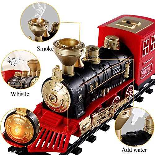 Cheap 😀 Train Sets With Steam Locomotive Engine Cargo Car And Tracks Battery Powered Play Set Toy W/ Smoke Light &amp; Sounds For Kids Boys &amp; 👧 Girls 3 4 5 6 7 Years Old 😍
